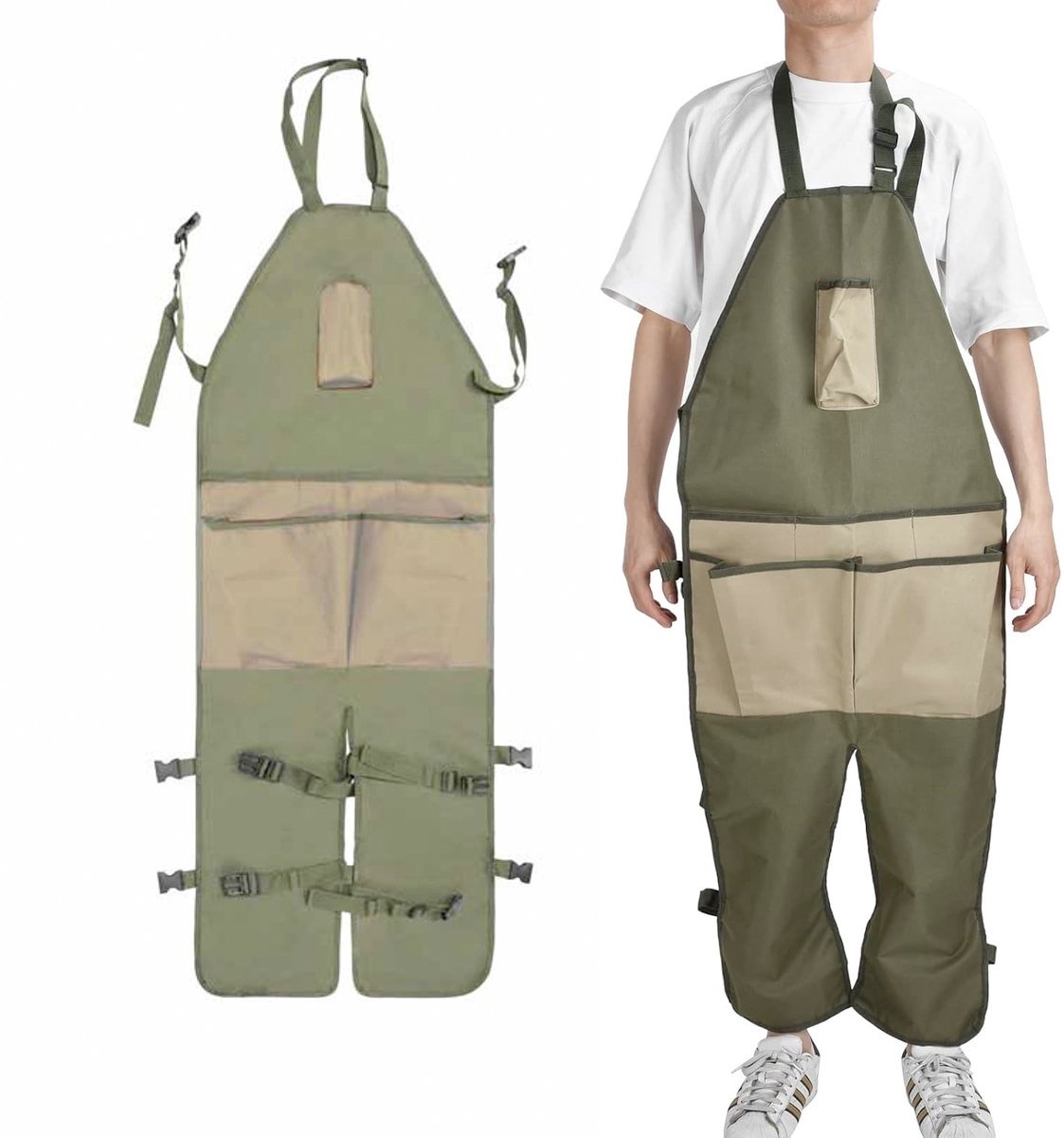(118X45cm) Tuinschort -Lange Stijl Buitenschort-Tuinschort met Zakken-Werkschort-Verstelbaar-Oxford-stof-Waterdichte-Buitenlegging Schort- Cadeau voor Vaderdag