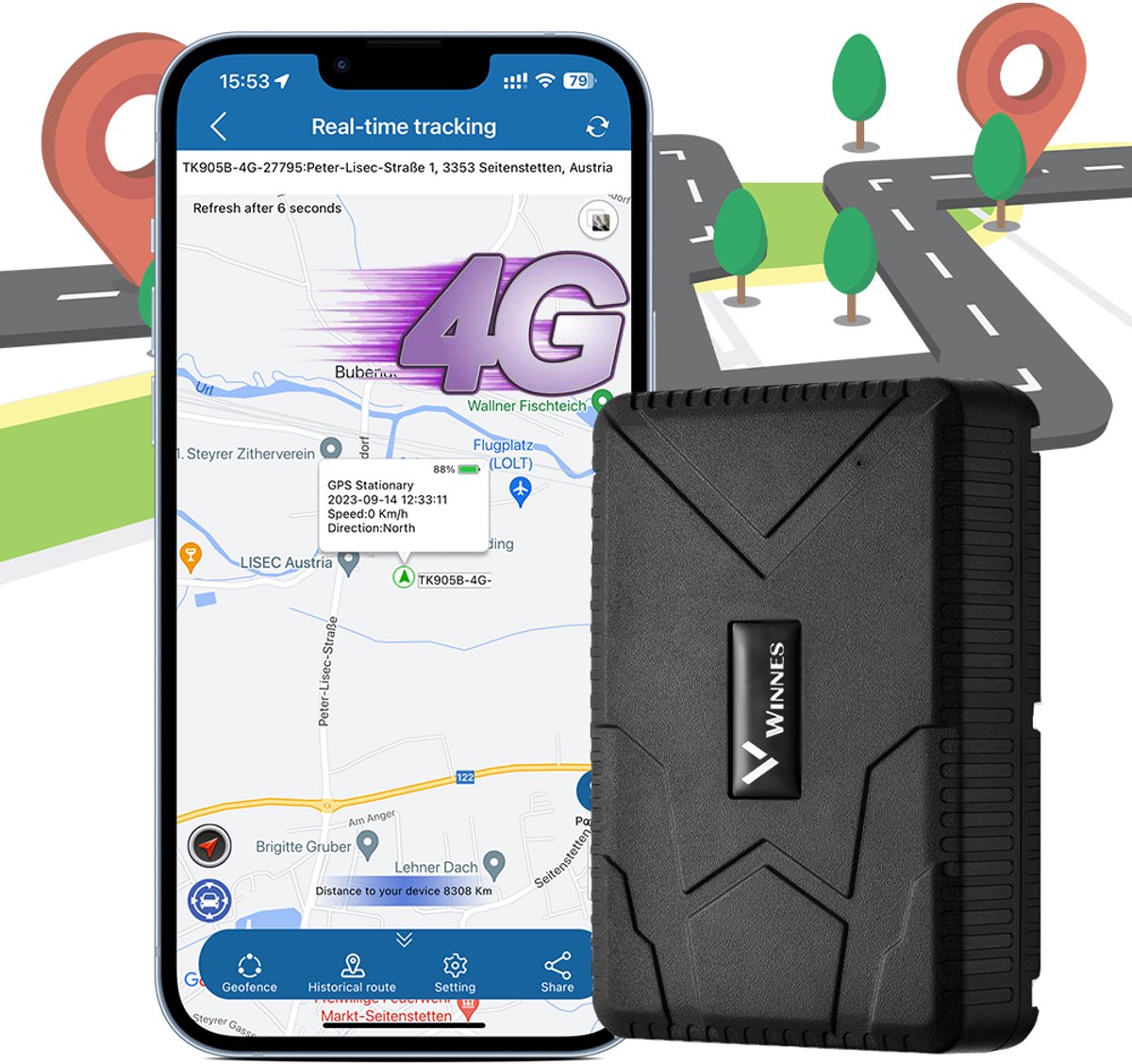 GPS Tracker 4G - Auto Real Time Tracking Apparaat - Routegeschiedenis Opnemen - Meerdere Alarmstanden - Magnetisch - 7800mAh Batterij Oplaadbaar - Gratis APP/Web