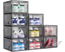 Ruesious Sneakerbox Stapelbare Transparante Schoenendozen Magnetische Afsluiting Opbergsysteem voor Sneakers, Kleding & Meer -Zwart- 34,4x27x19 cm - Shoe Box - Opbergdozen - Schoenenopslag Transparante Opbergboxen - Sneaker Organizer - 9 Stuks