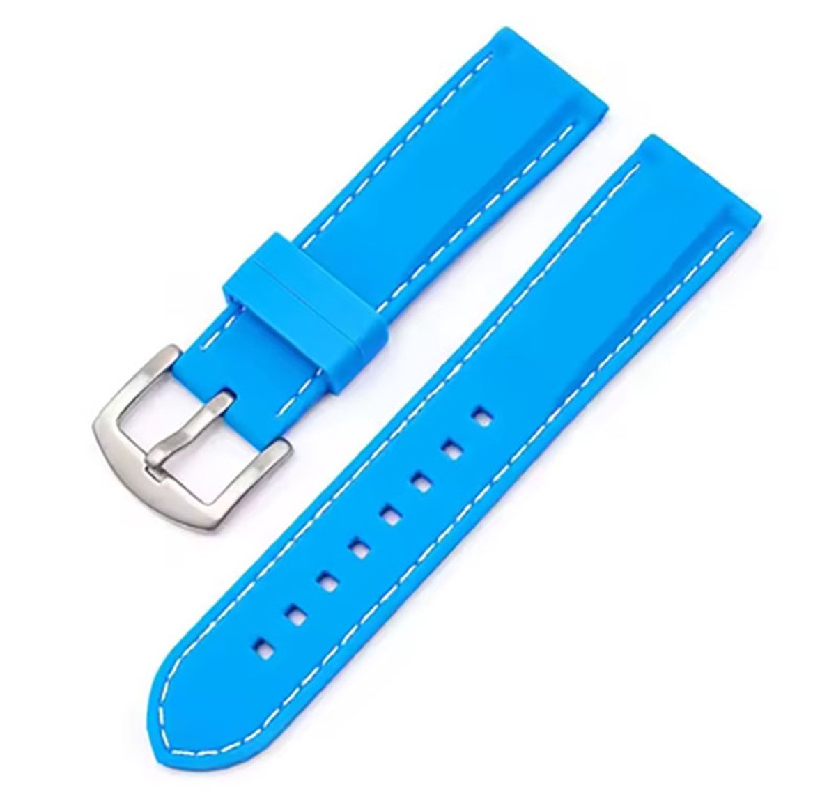 Actie4you® - Rubber Siliconen horlogeband - Geschikt voor o.a. op o.a Casio Seiko Citizen en alle andere merken - Universeel - 20MM - Licht Blauw met Witte stiksels