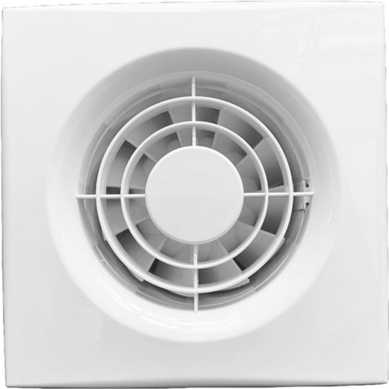 STERR BFS150T-B Zwarte badkamerventilator, 150 mm met timer, glazen front, moderne look, 25 W