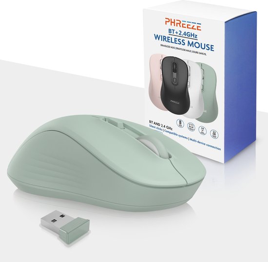 Compacte Muis - Draadloos + Bluetooth - Links & Rechtshandig - Voor Telefoon, Tablet, Laptop & Computer - Groen