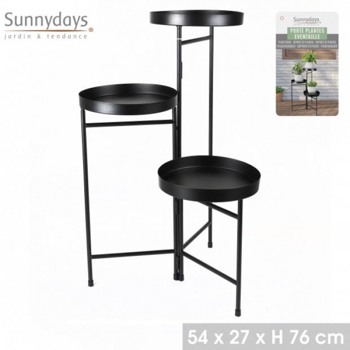 GARDEN & METAL "BLACK" METALEN WAAIERVORMIGE PLANTENHOUDER 54X27XH76CM