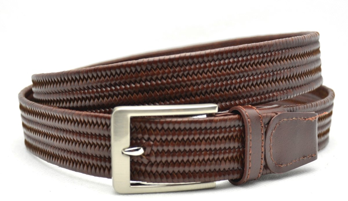Timbelt Riem gevlochten - Leer gevlochten riem - Elastische broekriem - Bruin 125 cm