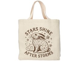 Creasowl® - Stars shine after stoms - Boodschappentas 38 x48 cm - Polylinnen- Konijn tas - Shopper - Canvas tas - Boodschappen tas - Totebag - Schoudertas - Draagtas - Positieve spreuk