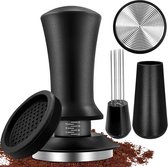 IGUGI Koffie tamper set 51 mm, espresso 22 stuks, van roestvrij staal, bevat koffiepers, plank, 350 ml melkkannetjes, 16 x sjablonen, reinigingsborstel, koffiemeelpers