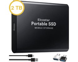Elcostar Externe Harde Schijf - 2 TB opslag SSD - externe Harde Schijven - Inclusief Adapter & Kabel - USB 3.1 - Geschikt voor Windows, Mac & Smartphone
