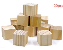 20 stukken houten blokken voor ambachten, onafgewerkte houten blokken, 2cm natuurlijke houten blokken, 20 houten blokken, houten blokken voor ambachten en DIY projecten