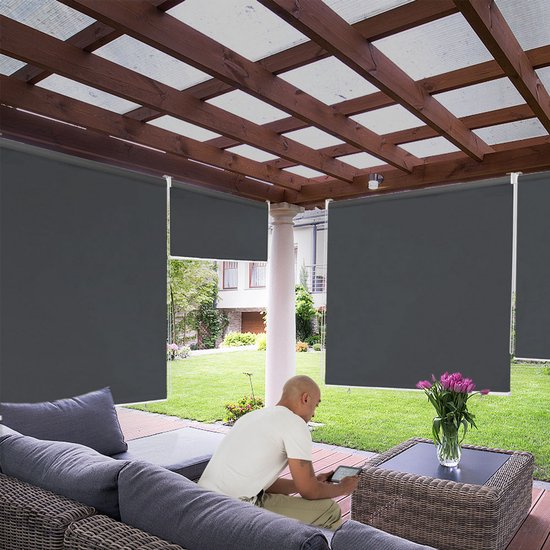 Store enrouleur d'extérieur Aufun, store vertical, protection solaire pour balcon, brise - vue, rideau occultant, Protection UV, protection contre le vent (140 x 140 cm, anthracite)