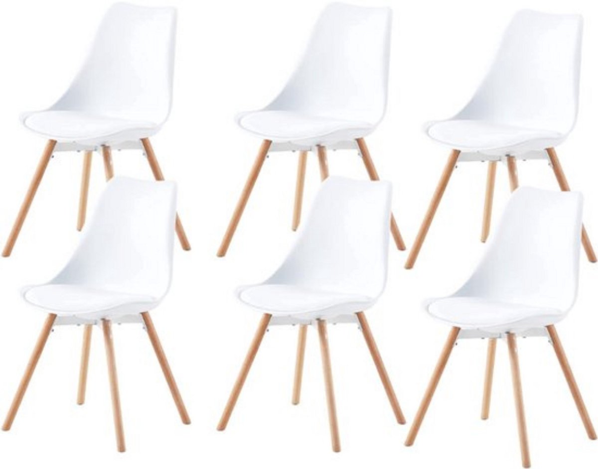 Thuys – Luxe Eetkamerstoelen – Set van 6 – Houten Frame – Stijlvol Design – Wit
