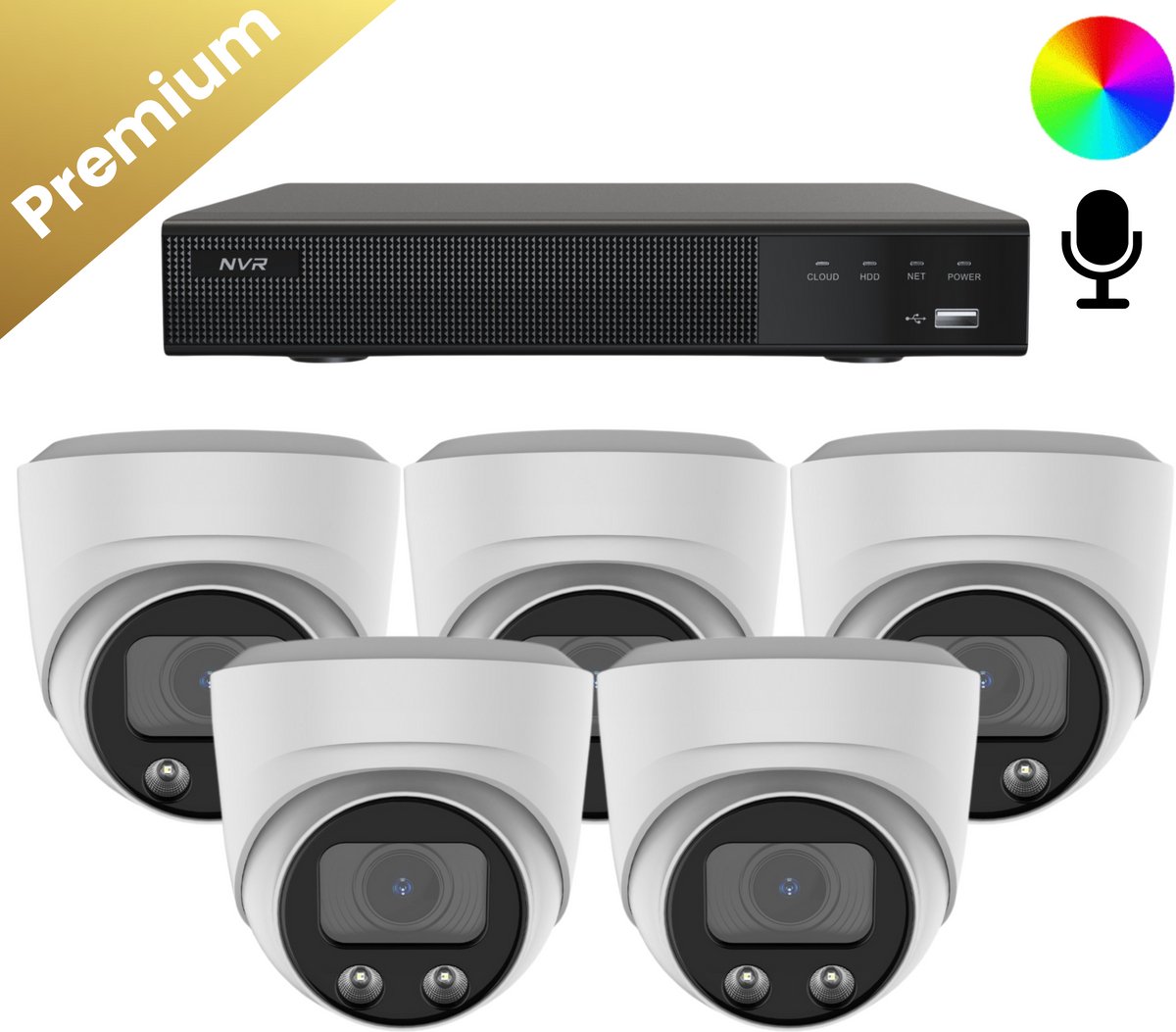 5x Beveiligingscamera set – Draadloos – Sony Dome Premium AI-ISP 8MP Full Color UltraHD 4K – Wit