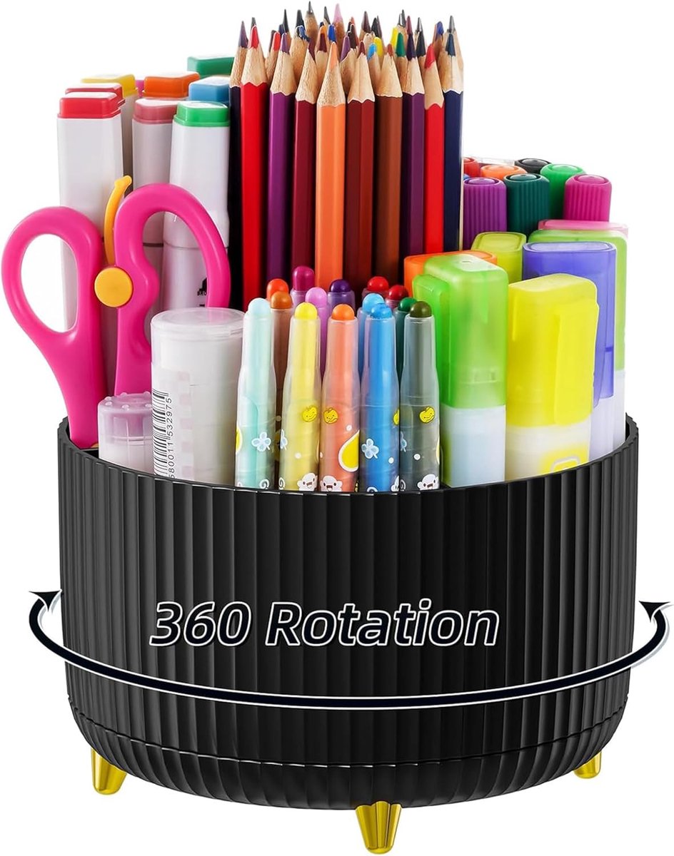 Famanu - Bureau Organizer, 360 Draaibare Penhouder, Bureau-Organizer Accessoires met 5 Vakken, Pennenorganizer Opberg voor Thuis Kantoor Benodigdheden (Zwart)