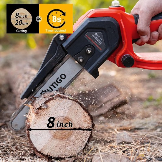 Tronconneuse à Batterie 8 Pouces, Mini Tronconneuse Sans Balais avec 2x4000 mAh Batterie,2 Chaîne, 2200W Brushless, Vitesse de chaîne 0-28M/S Tronçonneuse électrique, Idéal Extérieur & Jardinage