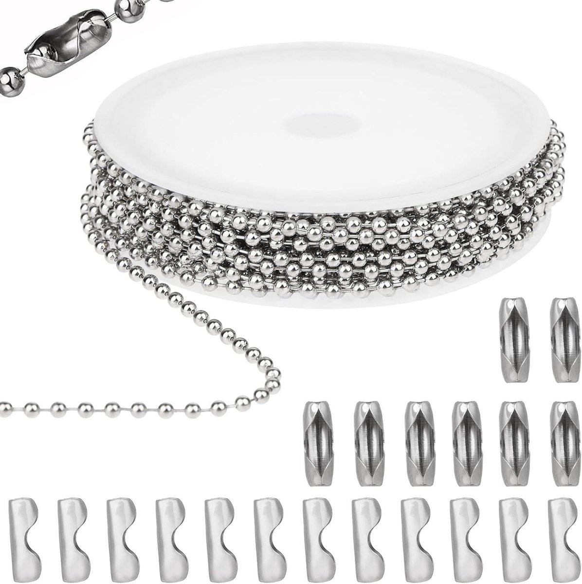 164 voet Roestvrijstalen kogelketting met 20 bijpassende connectoren - Zilveren balketting voor het maken van sieraden en hondentags