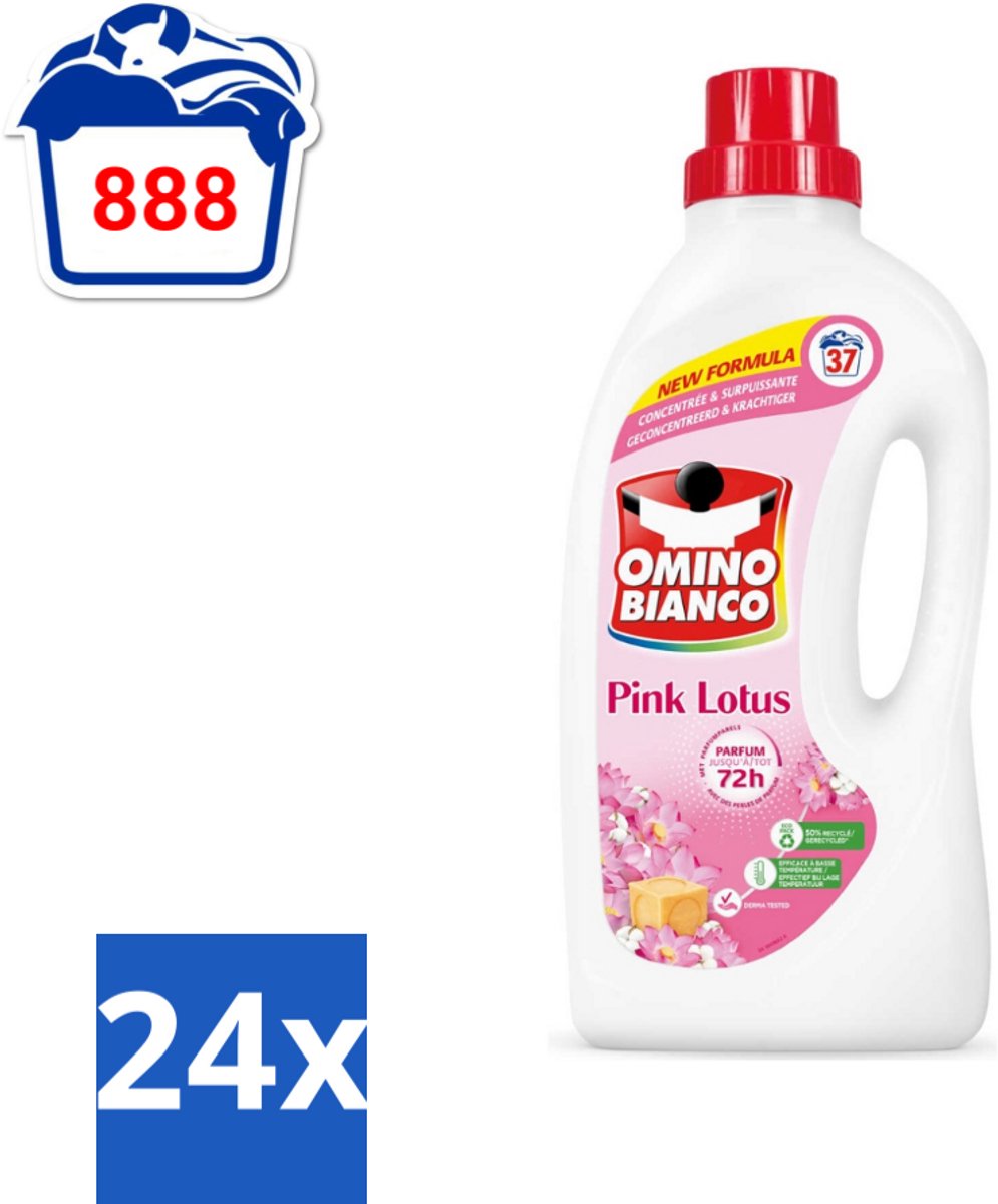 Omino Bianco - Roze Lotus - Wasmiddel - Witte & Gekleurde Was - 37 Wasbeurten - Voordeelverpakking - 24 stuks