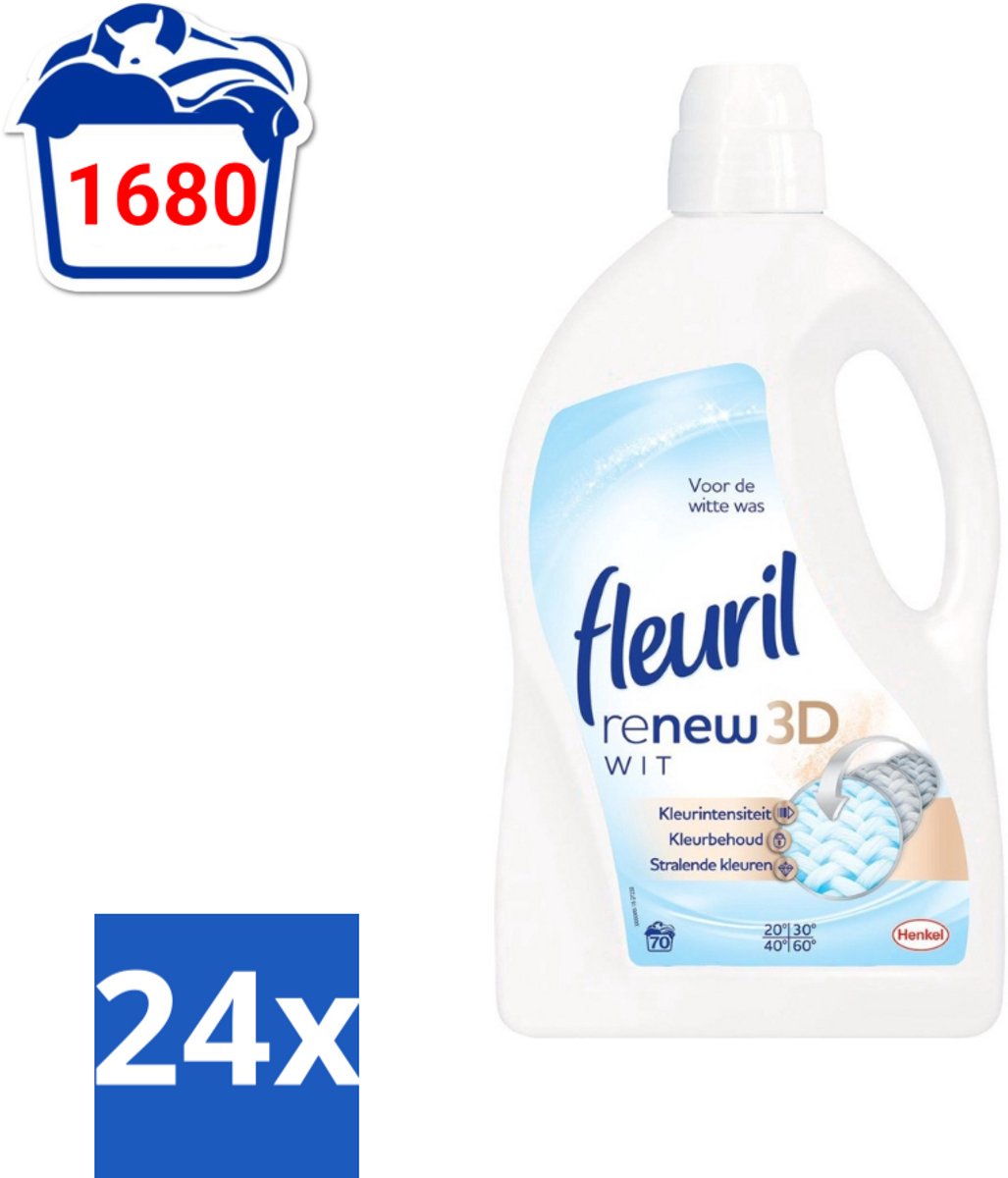 Fleuril - Renew 3D - Vloeibaar Wasmiddel - Witte Was - 70 Wasbeurten - Voordeelverpakking - 24 stuks