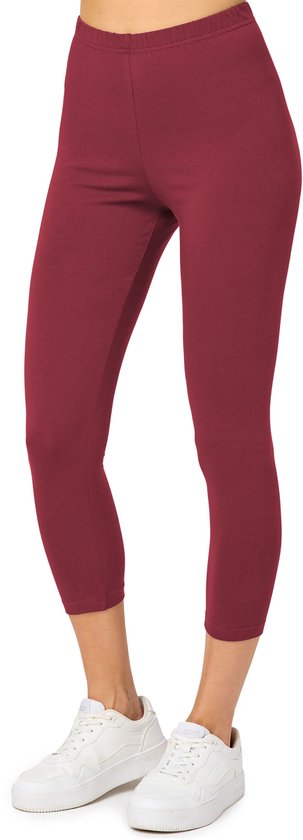 Merry Style MS-MS10-199-LE Dames Capri Leggings - Sport - Vrijetijdsbroek - 3/4 Lengte - Katoen - Sporbroek - Yogabroek - Wijnrood - XXL