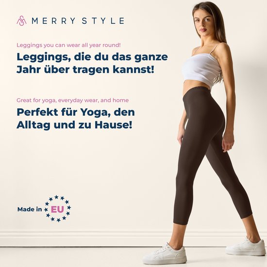 Merry Style MS-MS10-199-LE Dames Capri Leggings - Sport - Vrijetijdsbroek - 3/4 Lengte - Katoen - Sporbroek - Yogabroek - Bruin - L