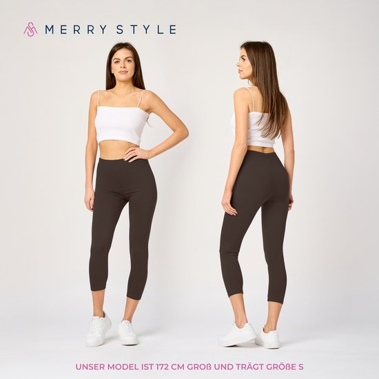 Merry Style MS-MS10-199-LE Dames Capri Leggings - Sport - Vrijetijdsbroek - 3/4 Lengte - Katoen - Sporbroek - Yogabroek - Bruin - L