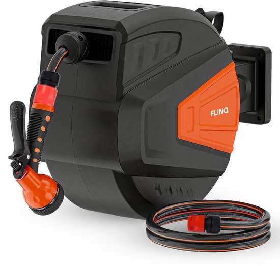 FlinQ Tuinslanghaspel 10 meter - Slanghaspel Automatisch - 180° draaibare Muurhaspel -...