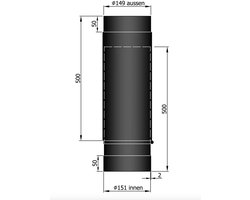 Kachelpijp Ø150 schuifbuis - 2 delen - 590 - 910mm - staal - 2mm