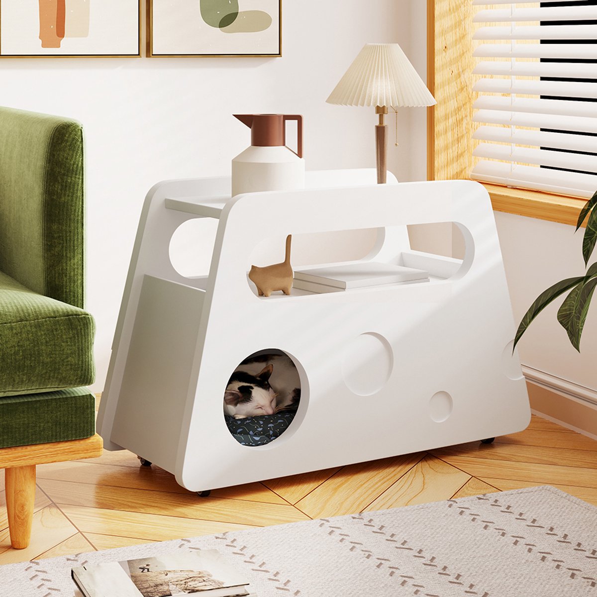Komhtom Bijzettafel met wielen afgeronde veilige mobiele compacte ideale voor woonkamer en slaapkamer Modern wit