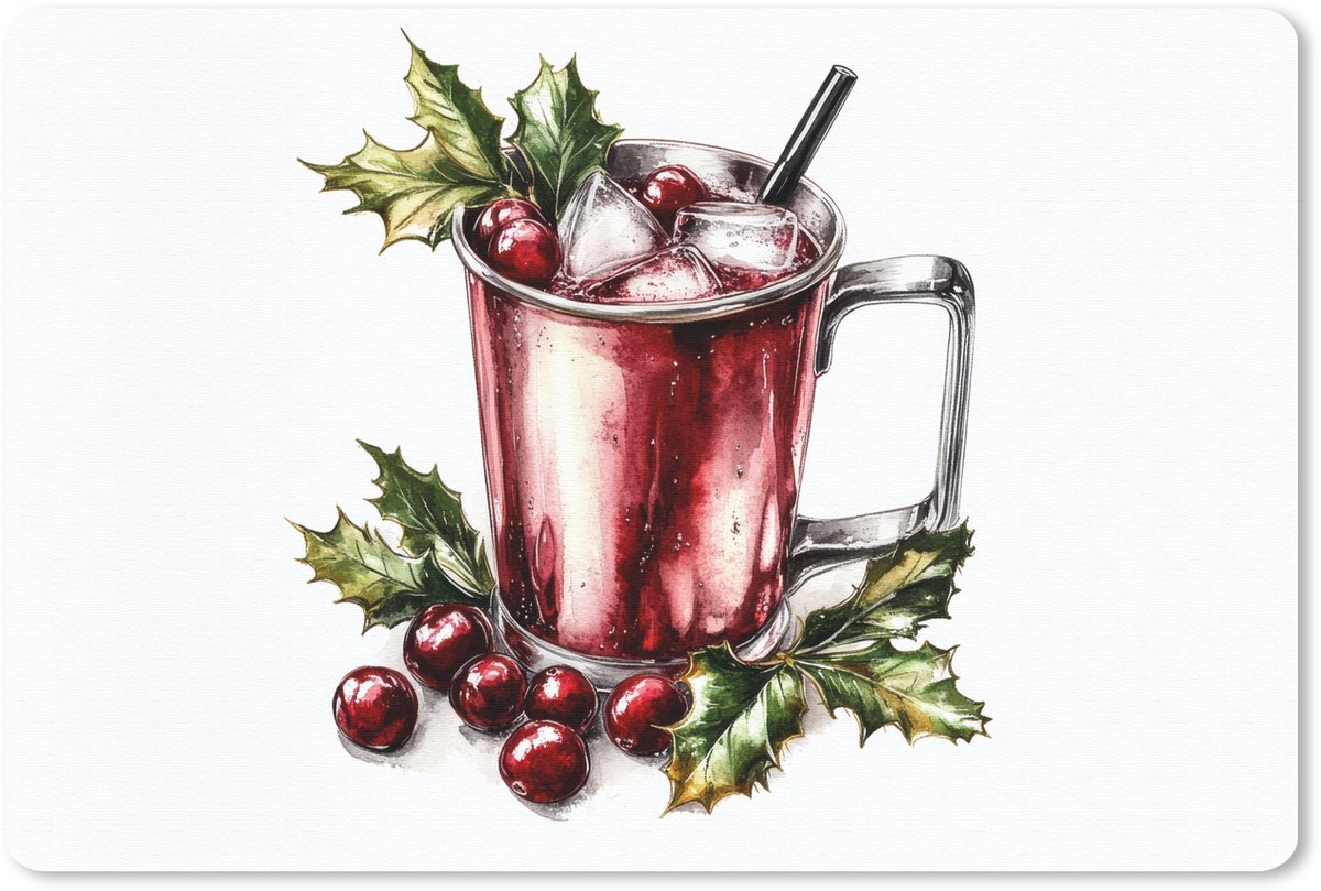 Muismat 27x18 cm - Mousepad Drank - Winter - Cocktail - Rood - Muismatten