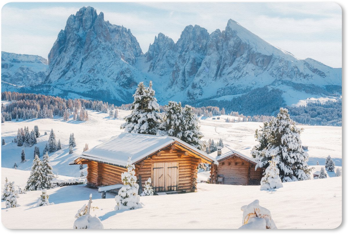 Muismat 27x18 cm - Mousepad Winter - Huisje - Bergen - Uitzicht - Sneeuw - Muismatten