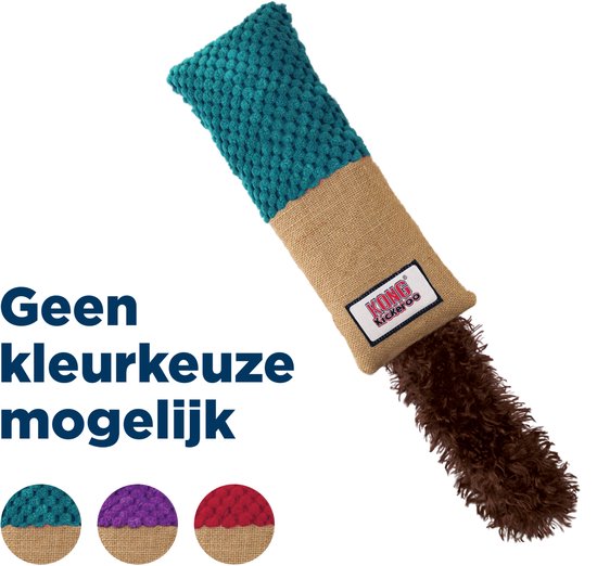 Groen, gevlochten bovenkant, bruin jute middenstuk en bruine staart. KONG Kickeroo logo.