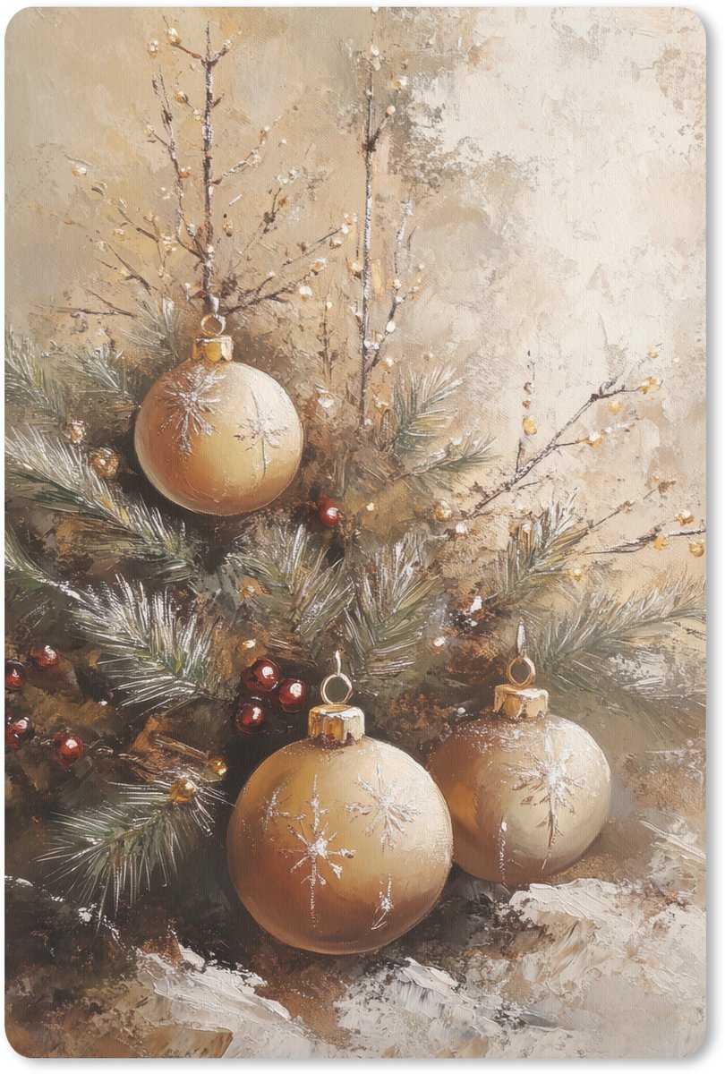 Muismat 18x27 cm - Mousepad Kerst - Kerstballen - Beige - Goud - Muismatten