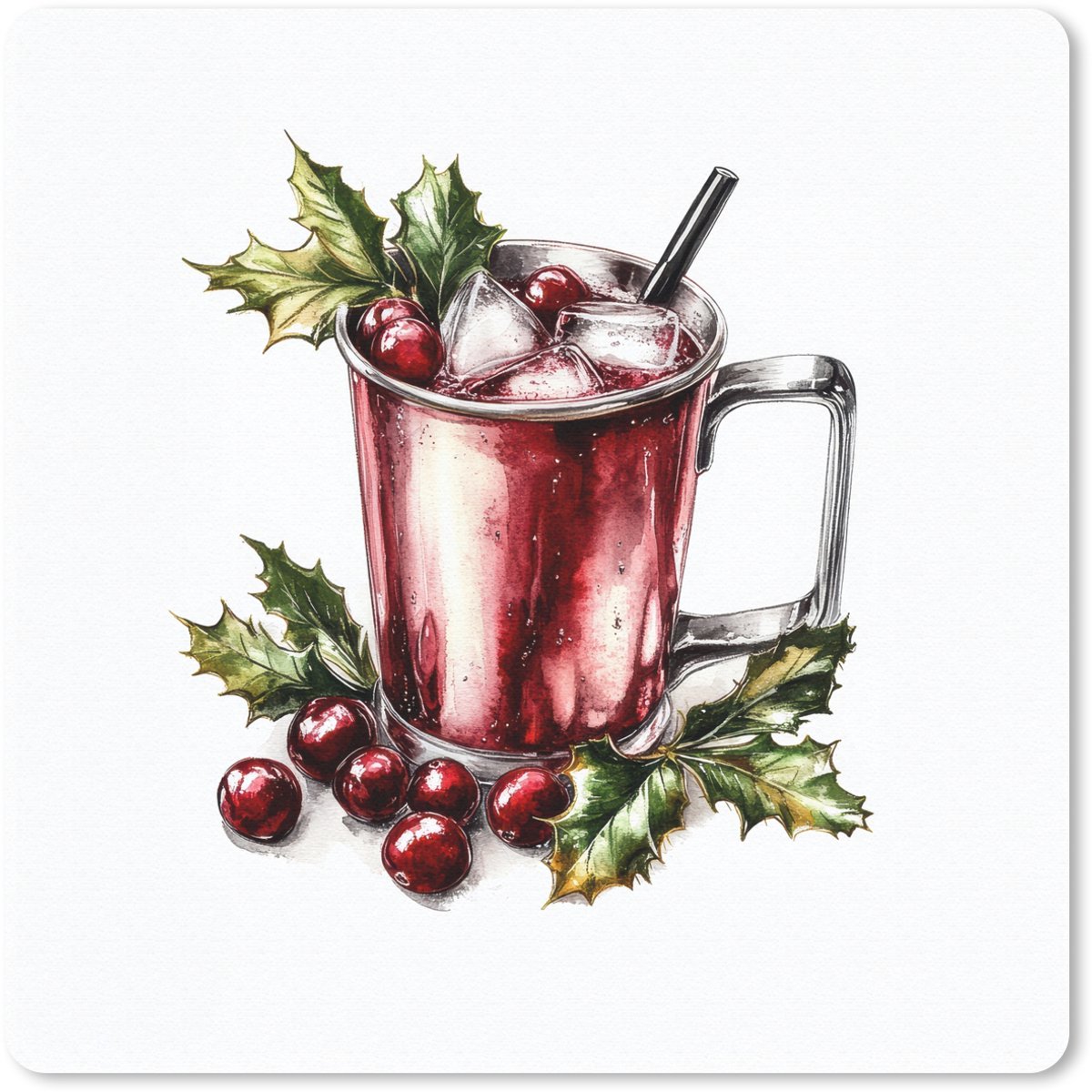 Muismat 20x20 cm - Mousepad Drank - Winter - Cocktail - Rood - Muismatten