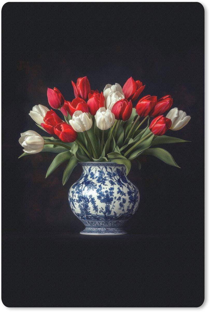 Muismat 18x27 cm - Mousepad Rode - Bloemen - Tulpen - Vaas - Muismatten