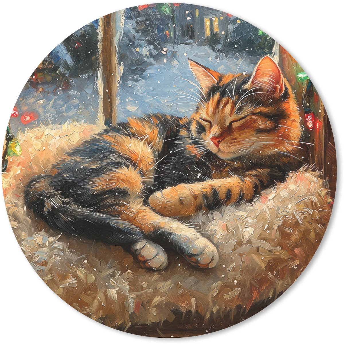 Muismat rond 30x30 cm - Mousepad Kat - Kerst - Winter - Dier - Ronde muismatten