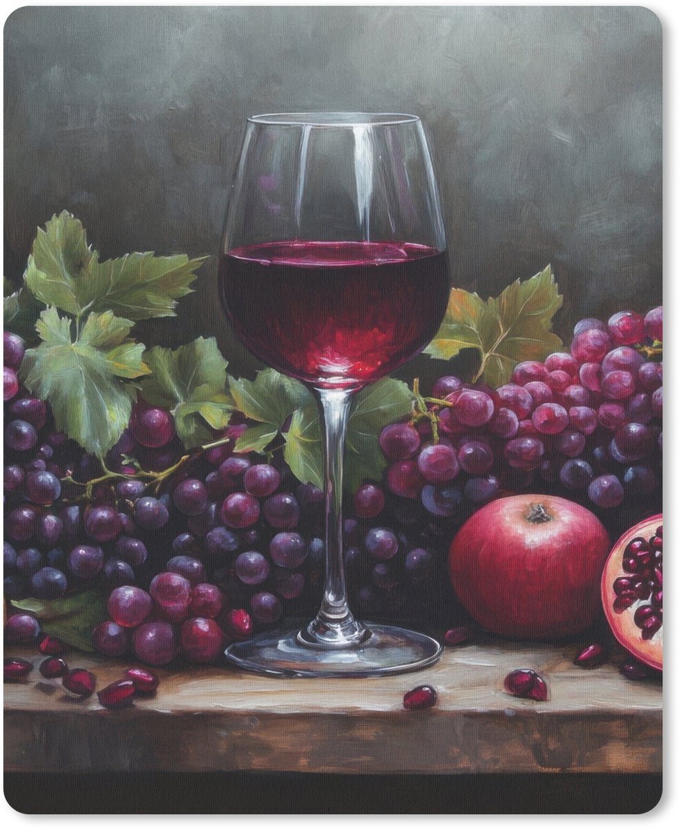 Muismat 19x23 cm - Mousepad Wijn - Fruit - Stilleven - Muismatten
