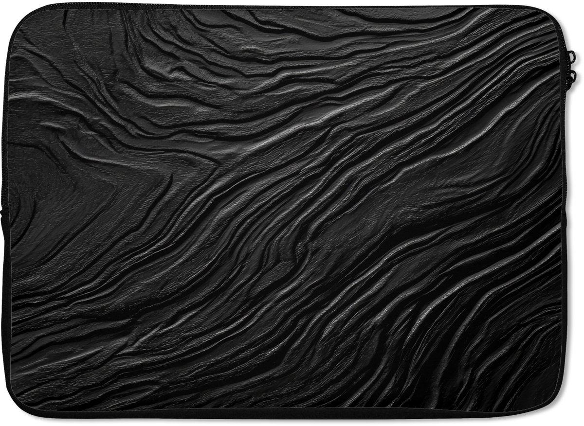 Laptophoes 14 inch - Zwart - Abstract - Hout - Laptop sleeve - Binnenmaat 33x23 cm - Zwarte achterkant