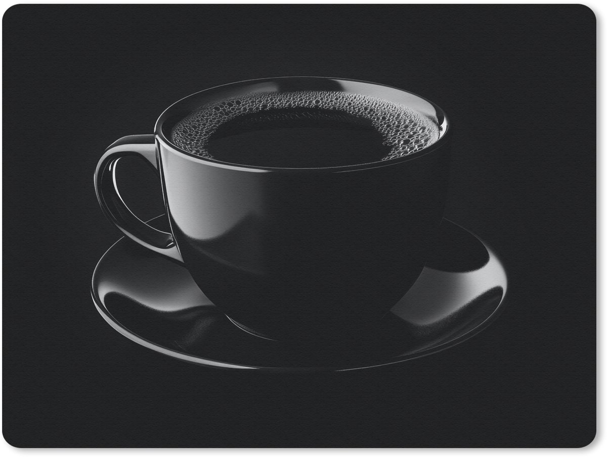 Muismat 23x19 cm - Mousepad Zwart - Koffie - Kopje - Muismatten
