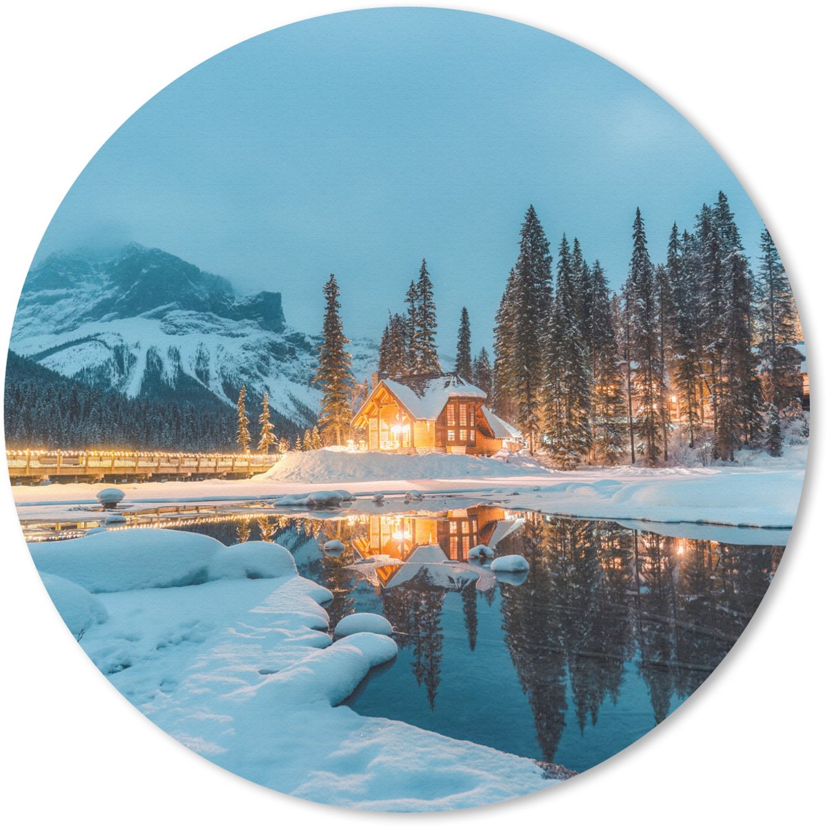 Muismat rond 30x30 cm - Mousepad Winterlandschap - Natuur - Huis - Bergen - Sneeuw - Ronde muismatten