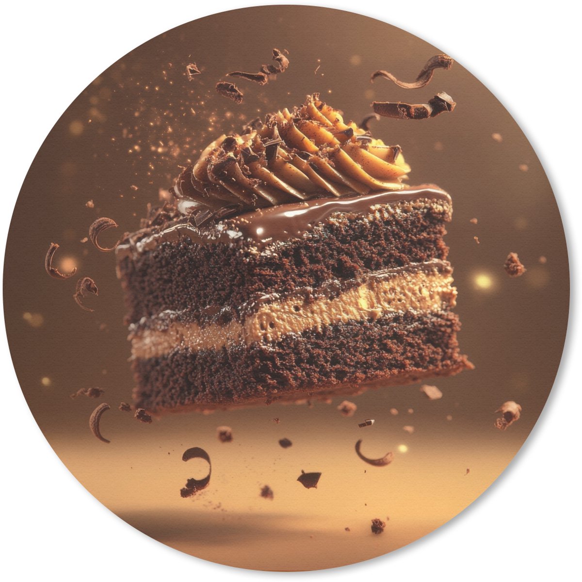 Muismat rond 30x30 cm - Mousepad Taart - Chocolade - Eten - Brownie - Ronde muismatten
