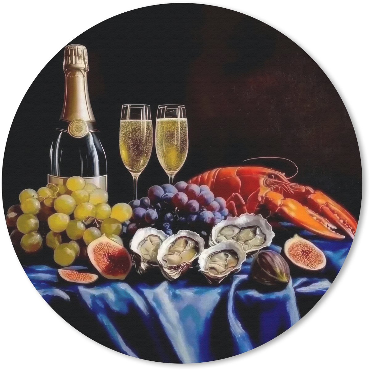Muismat rond 20x20 cm - Mousepad Champagne - Luxe - Oesters - Ronde muismatten
