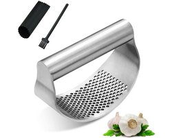 Knoflookpers RVS - Gemberpers - Garlic Press - Ergonomisch Handgreep - Gemakkelijk en Arbeidsbesparend - Vaatwasser Bestendig - Met Borstel & Siliconen Peller - Lookpers - Knoflooksnijder - Knoflookpeller