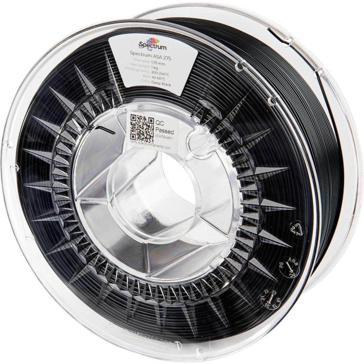 Spectrum Filaments 80302 ASA 275 DEEP BLACK Filament ASA Slagvast, Weerbestendig, UV-bestendig 1.75 mm 1000 g Diepzwart