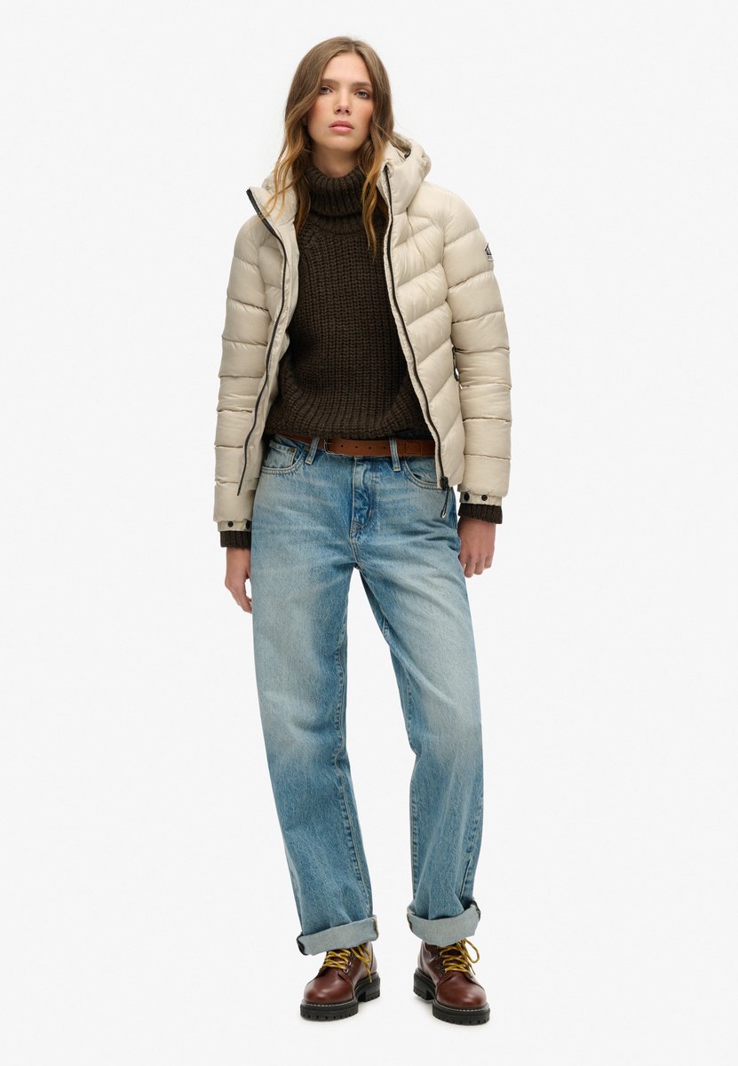 Superdry Hooded Fuji Padded Jacket Dames Jas Pelican Beige
