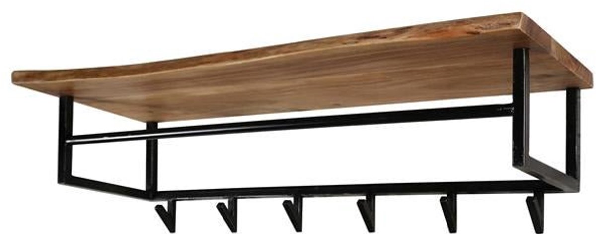 Luxe Kapstok Hangend 6 Haken - Wandkapstok Muur - Kapstokhaak 6x - Kapstokken Industrieel Staand - Wandkapstok met Hoedenplank Hout & Zwart Metaal Landelijk - Wandkapstok met Plank (100 cm x 33 cm x 27 cm)