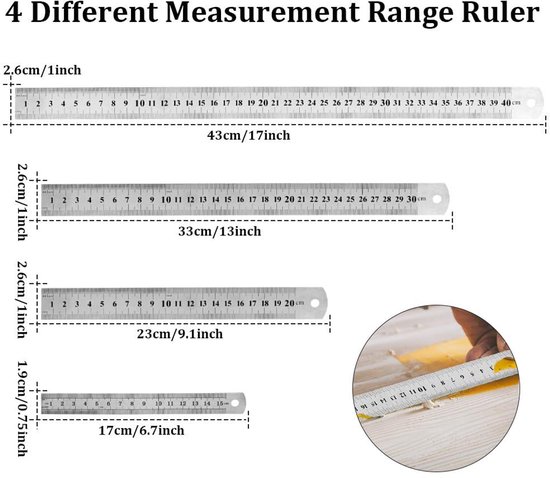 Regelbare Meetmeter voor Houtbewerking, Metrische Keizerlijke Schalen