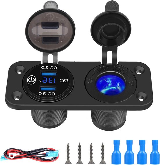 3.0 Car USB oplaadbus sigarettenaansteker 12V/24V stopcontact met LED digitale voltmeter en aanraakschakelaar voor auto boot scheepvaart