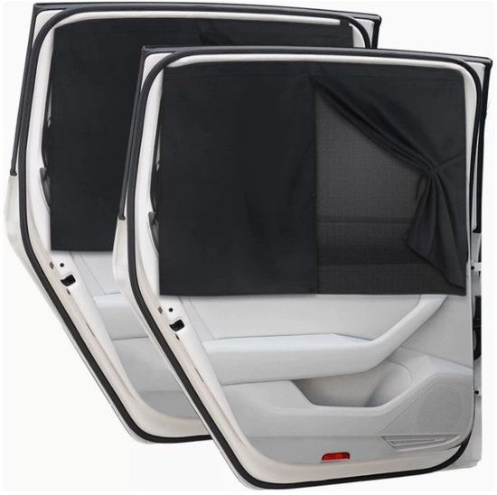 Zonnescherm Auto -Autozonnescherm - 71*47CM 2-pack - 10 sterke magneten - Dubbellaags zonnescherm voor de zijruit - Volledig/half lichtdicht - Beschermt de veiligheid van uw baby (2 stuks - zwart)
