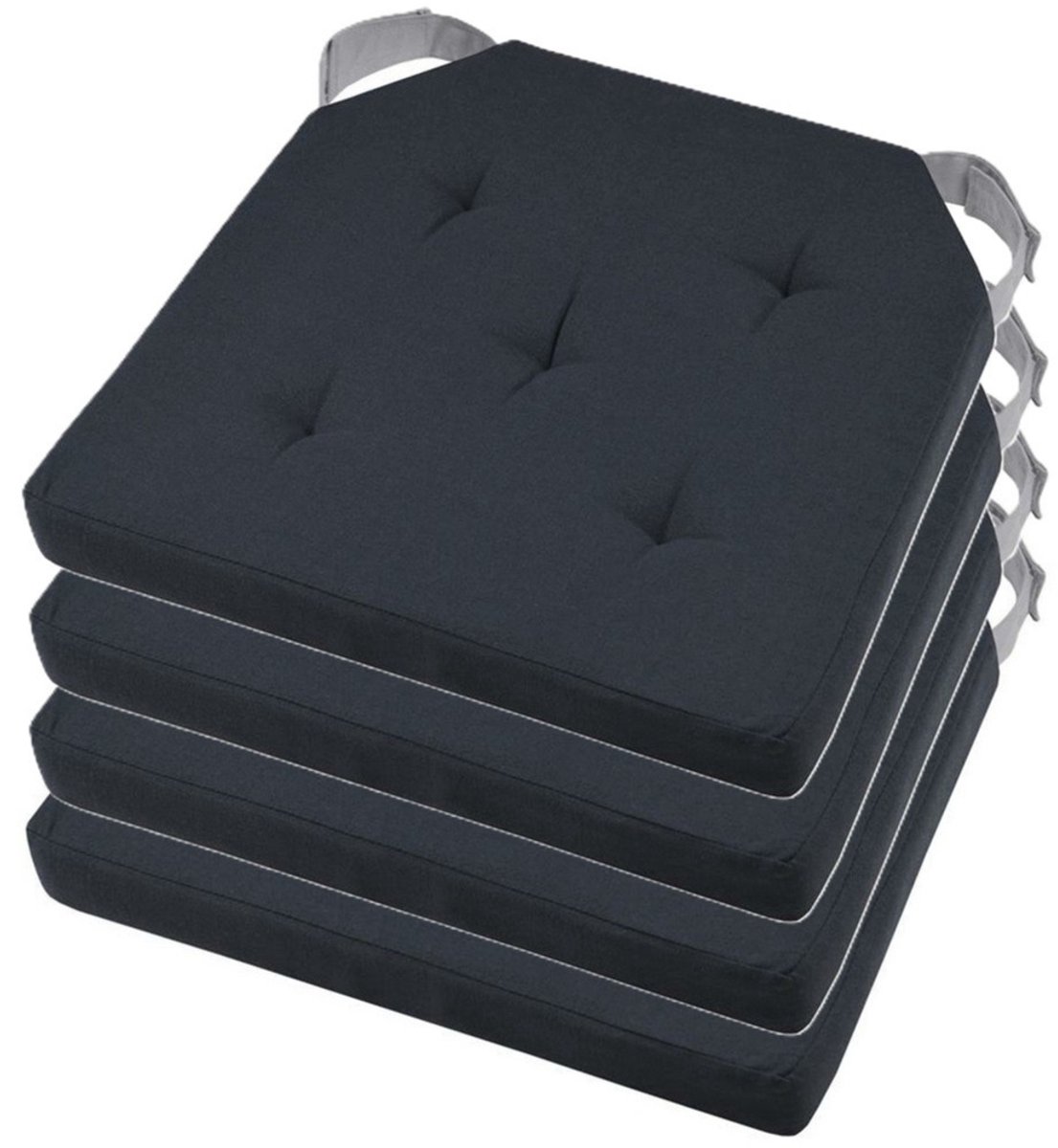 Stof Textile stoelkussen DUO - 4x - antraciet - 38 x 38 x 4 cm - klittenband sluiting - zitkussens - binnen/buiten