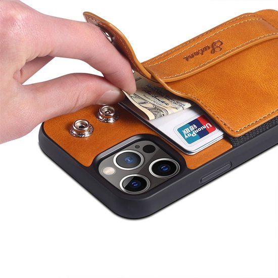 geschikt voor iPhone 12 Pro Max Pashouder Hoesje Retro Design - Vakje voor pasjes en slimme standaard - geschikt voor iPhone 12 Pro Max Portemonnee Hoesje - Vintage Backcover geschikt voor iPhone 12 Pro Max Wallet Case zwart