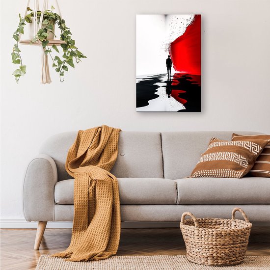 Abstract silhouet met rood effect - Silhouet schilderij - Schilderijen vorm - Abstract expressionisme - Wanddecoratie modern - Woonkamer decoratie - canvas 30x45 cm