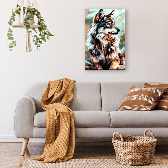 Portrait de loup réaliste en couleurs - Portrait de loup - Peintures toile animaux - Art Digital - Objet d'art - Décoration salon - toile 40x60 cm